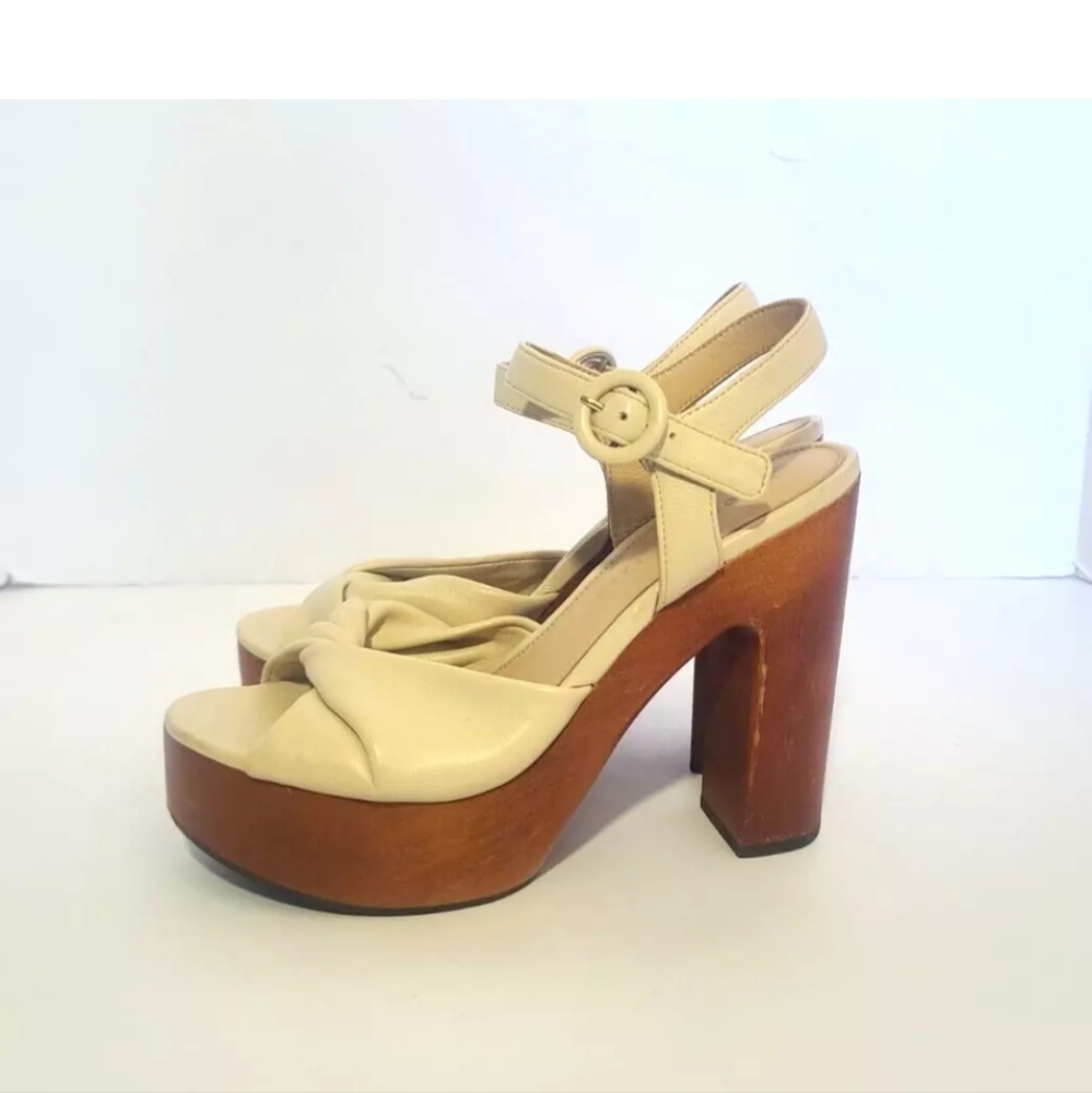 Veronica Beard Designer Cream Leather Gela Platform Heels 5" US 8 - Picture 2 of 10